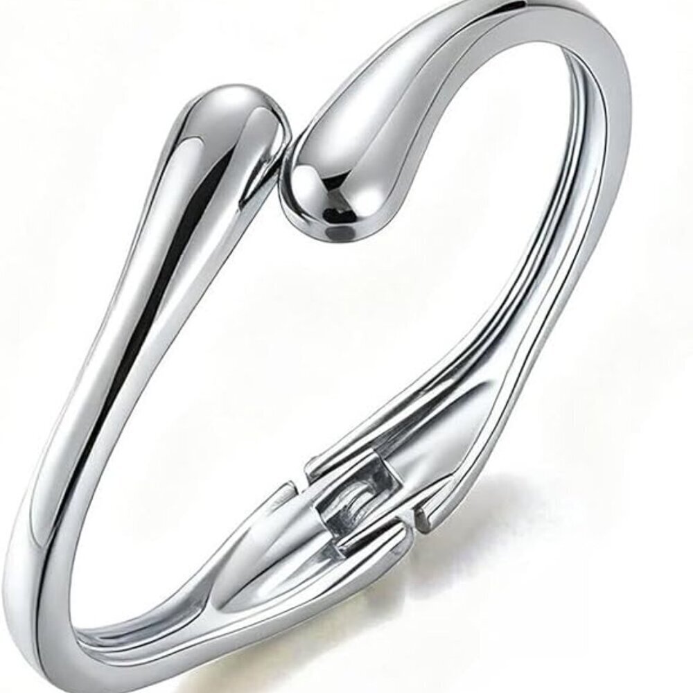 Silver Bangle Bracelets for Women and Teens Adjustable Chunky Twist Cuff